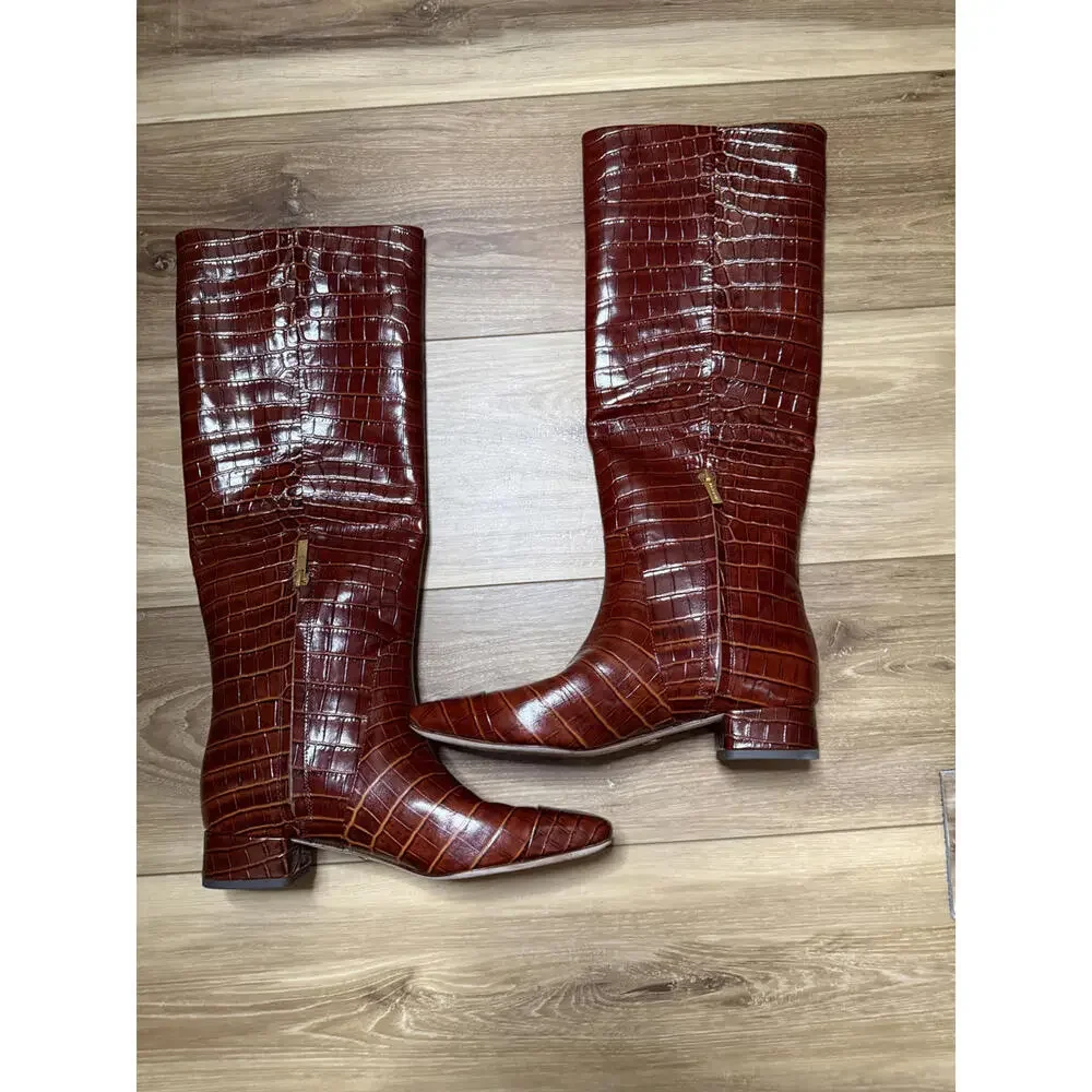 NEW! Veronica Beard Cecile Croc Embossed Knee High Boot Size 7 Regular Calf - Picture 4 of 7